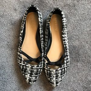 Black and white woven plaid flats